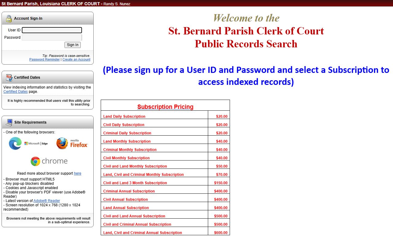 St. Bernard Parish court records after arrest Clerk records portal