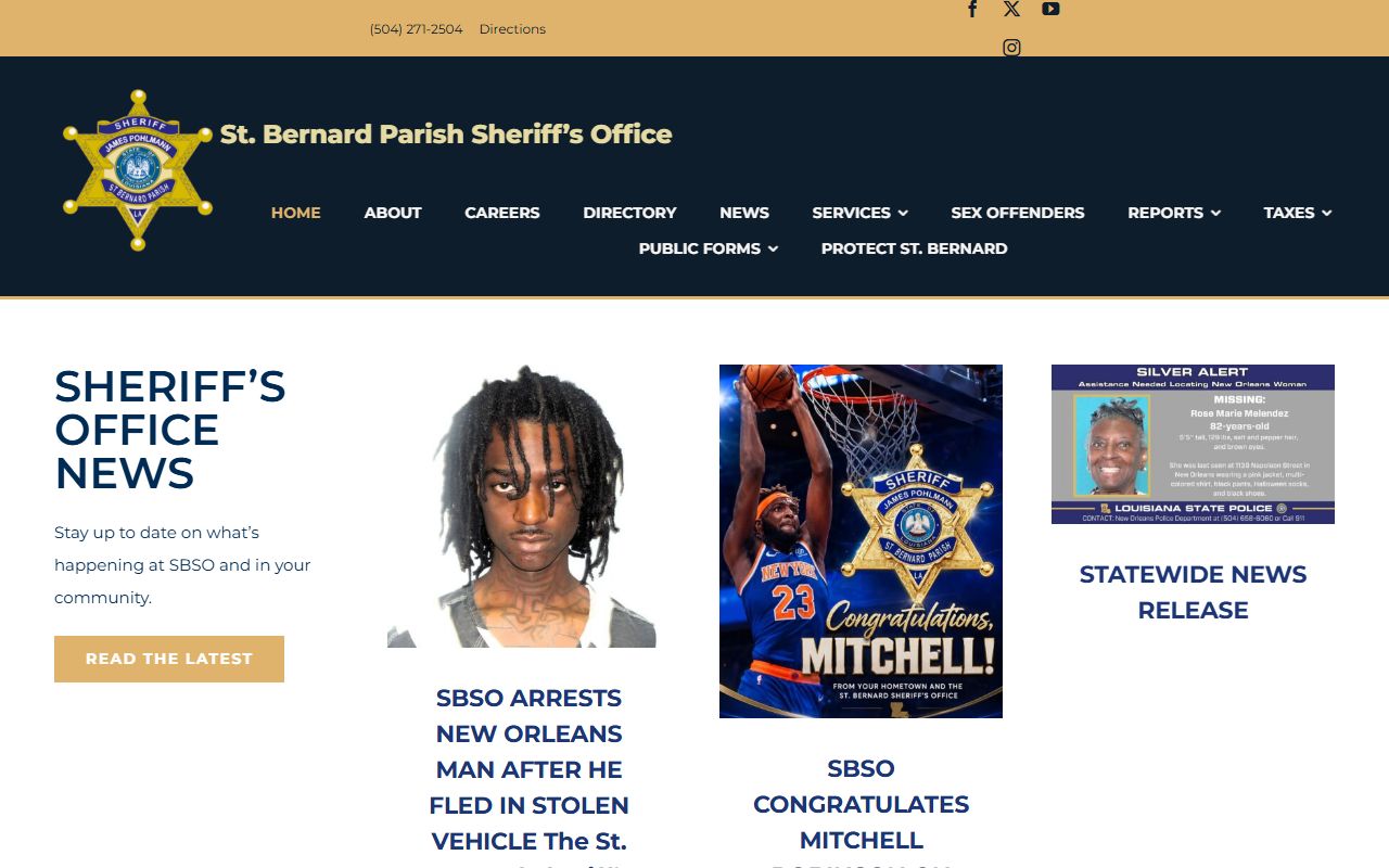 St. Bernard Parish inmate population sheriff homepage